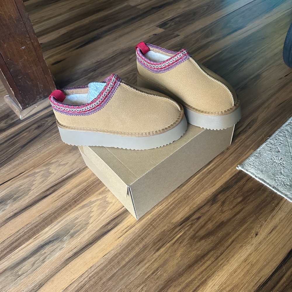 Tan Slip-On Platform Shoes